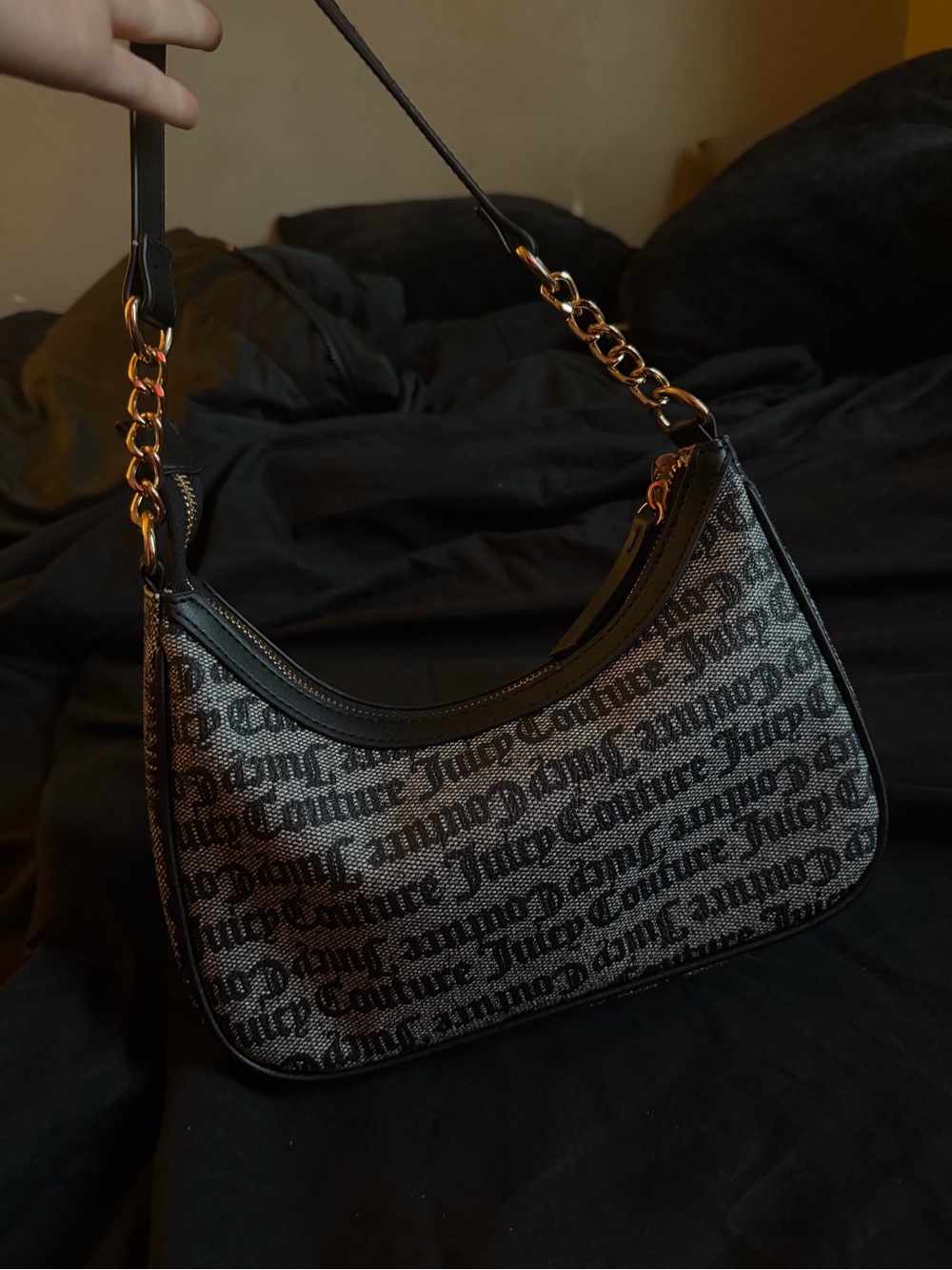 Juicy Couture Black Logo Chain-Accent Shoulder Bag - Picture 3 of 6